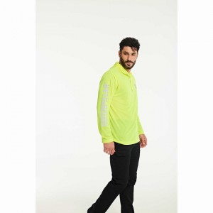 Camiseta Caterpillar HiVis UPF Hooded Long Sleeve Masculino Verdes | 716UQBKMJ