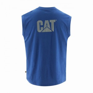 Camiseta Caterpillar Trademark Sleeveless Pocket Masculino Azuis | 132CJDFWA