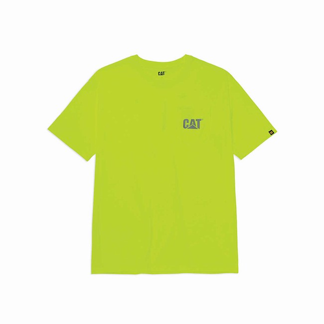 Camiseta Caterpillar Hi-Vis Trademark Pocket Masculino Verdes | 461AVMUIH