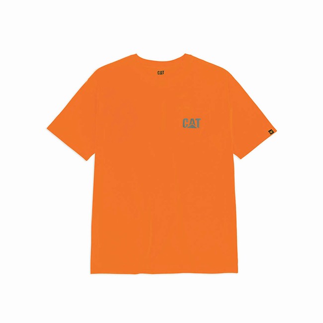 Camiseta Caterpillar Hi-Vis Trademark Pocket Masculino Laranja | 576JEMNGT