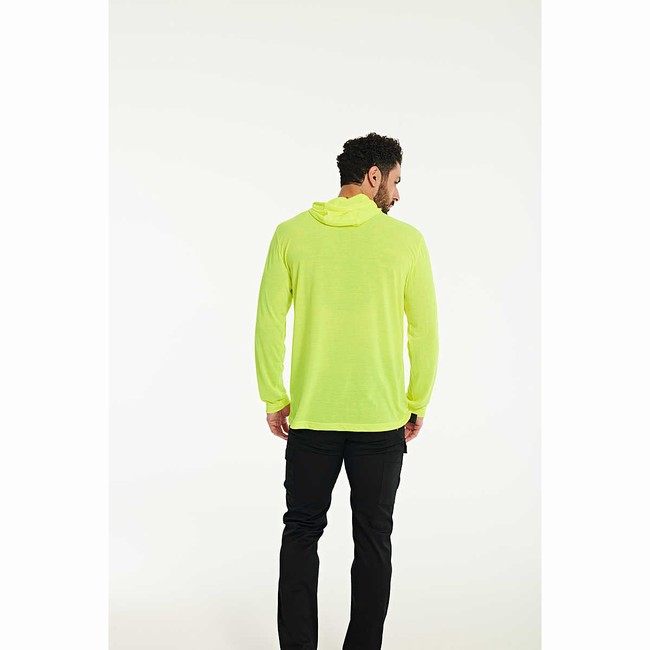 Camiseta Caterpillar HiVis UPF Hooded Long Sleeve Masculino Verdes | 716UQBKMJ