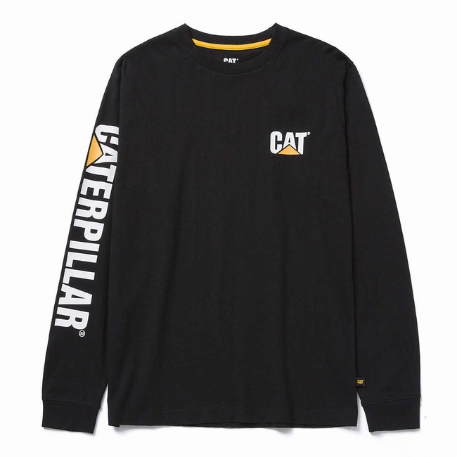 Camiseta Caterpillar Trademark Banner Long Sleeve Masculino Pretas | 874EZRCTS