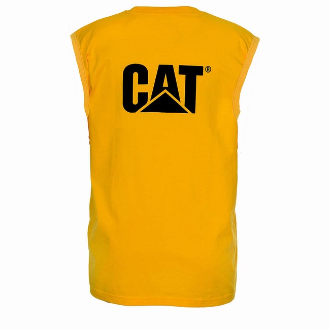 Camiseta Caterpillar Trademark Sleeveless Pocket Masculino Amarelas | 452LVKSCT