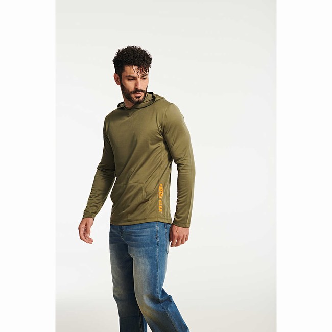 Moletom com Capuz Caterpillar Coolmax Lightweight Pullover Masculino Verdes | 173FIVUZD